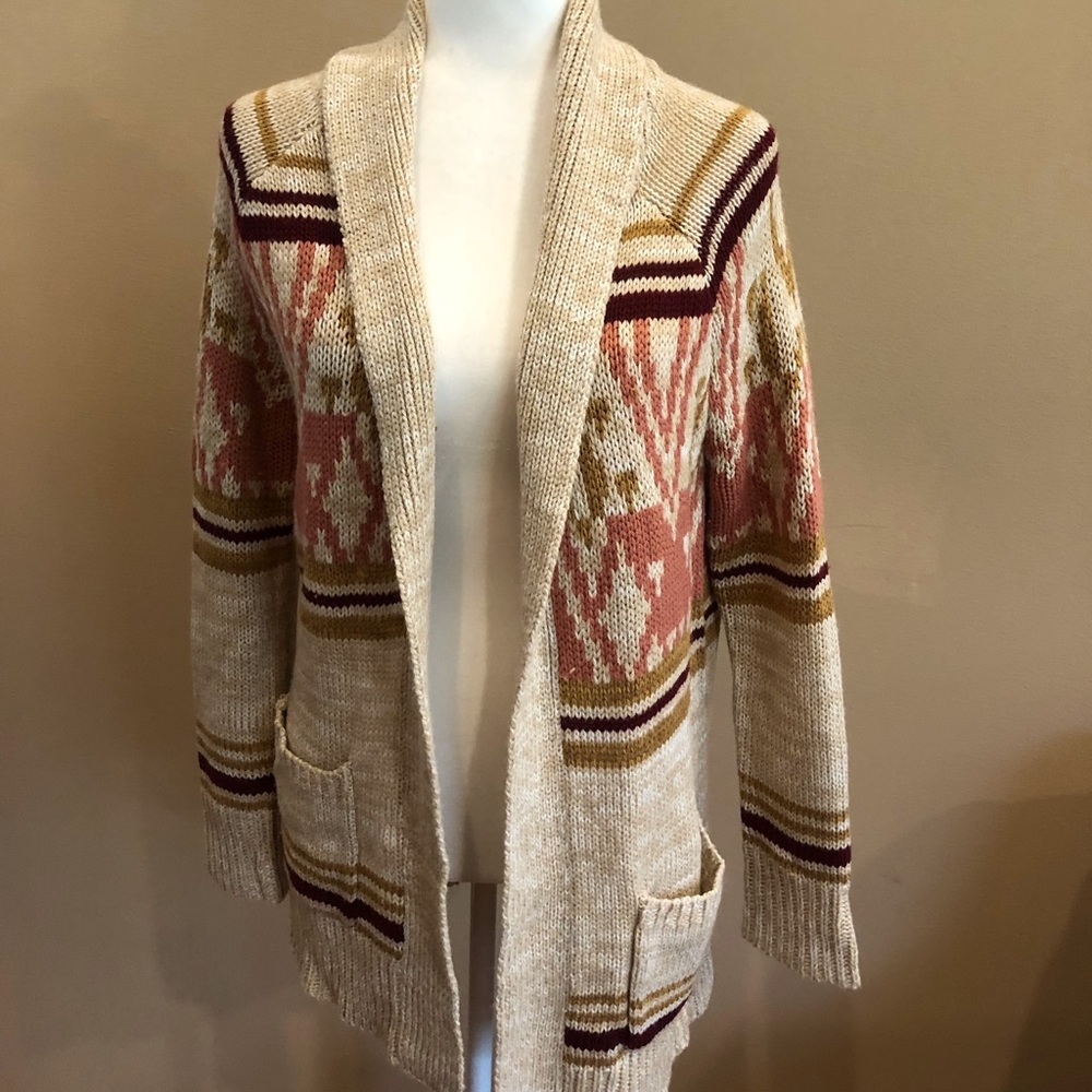 Pink Rose Long Sleeve Open Unstructured Cardigan Cover Up Sweater, Size S